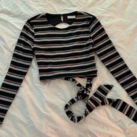 Revolve Open Back Privacy Please Striped Crop Top | bow tie detail - Picture 3 of 8